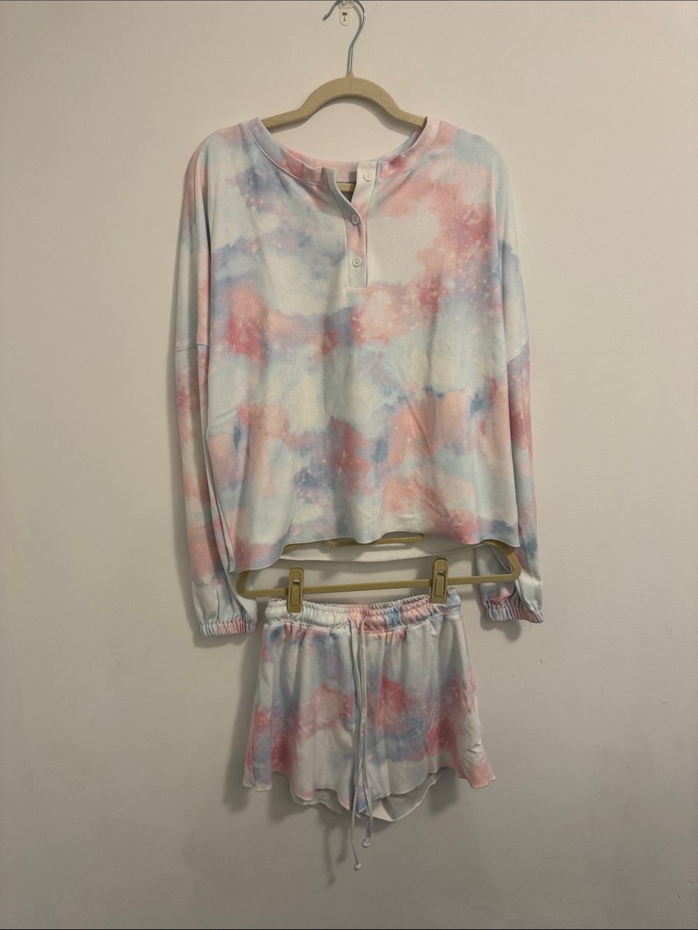 Amazon Girls' Pastel Tie-Dye Henley Top & Shorts Pajama Set - Pink & Blue